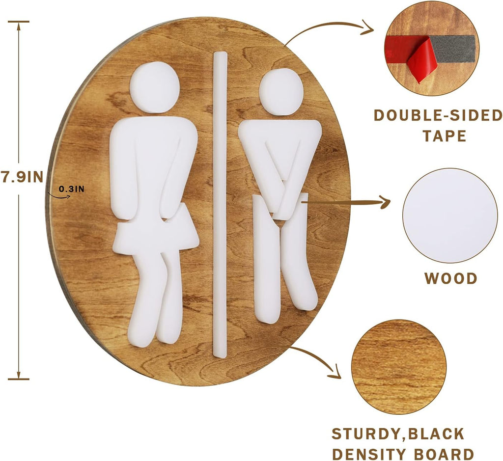 Unisex Bathroom Signs-Cute Bathroom Wall Decor-Funny Restroom Sign (Birch Brown)