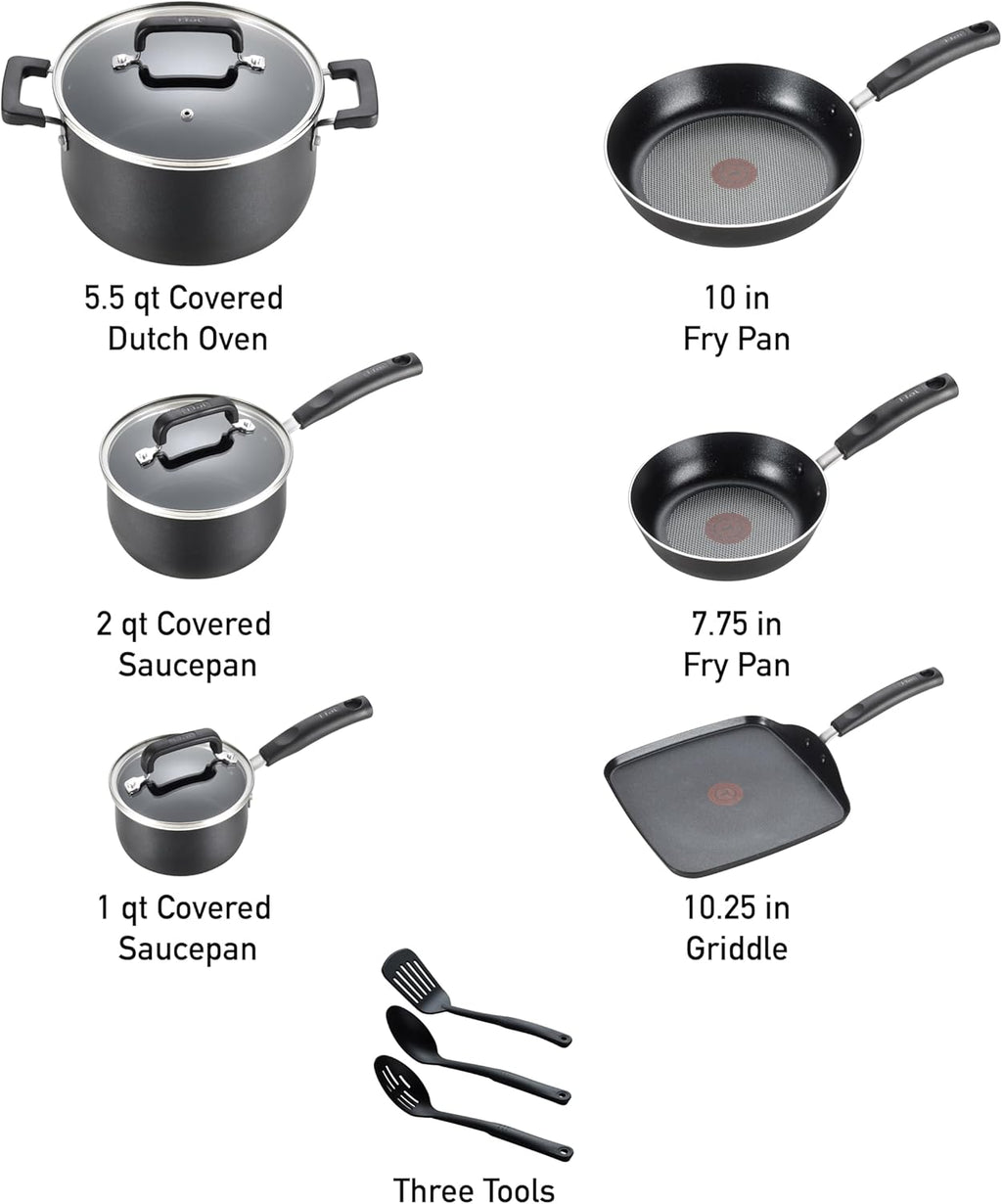 Signature Nonstick Pots and Pans Set 12 Piece, Oven Broiler Safe 350F, Kitchen Cookware Set W/Fry Pans, Saucepans, Saute Pan, Dutch Oven, Griddle, Kitchen, Home, Dishwasher Safe, Black