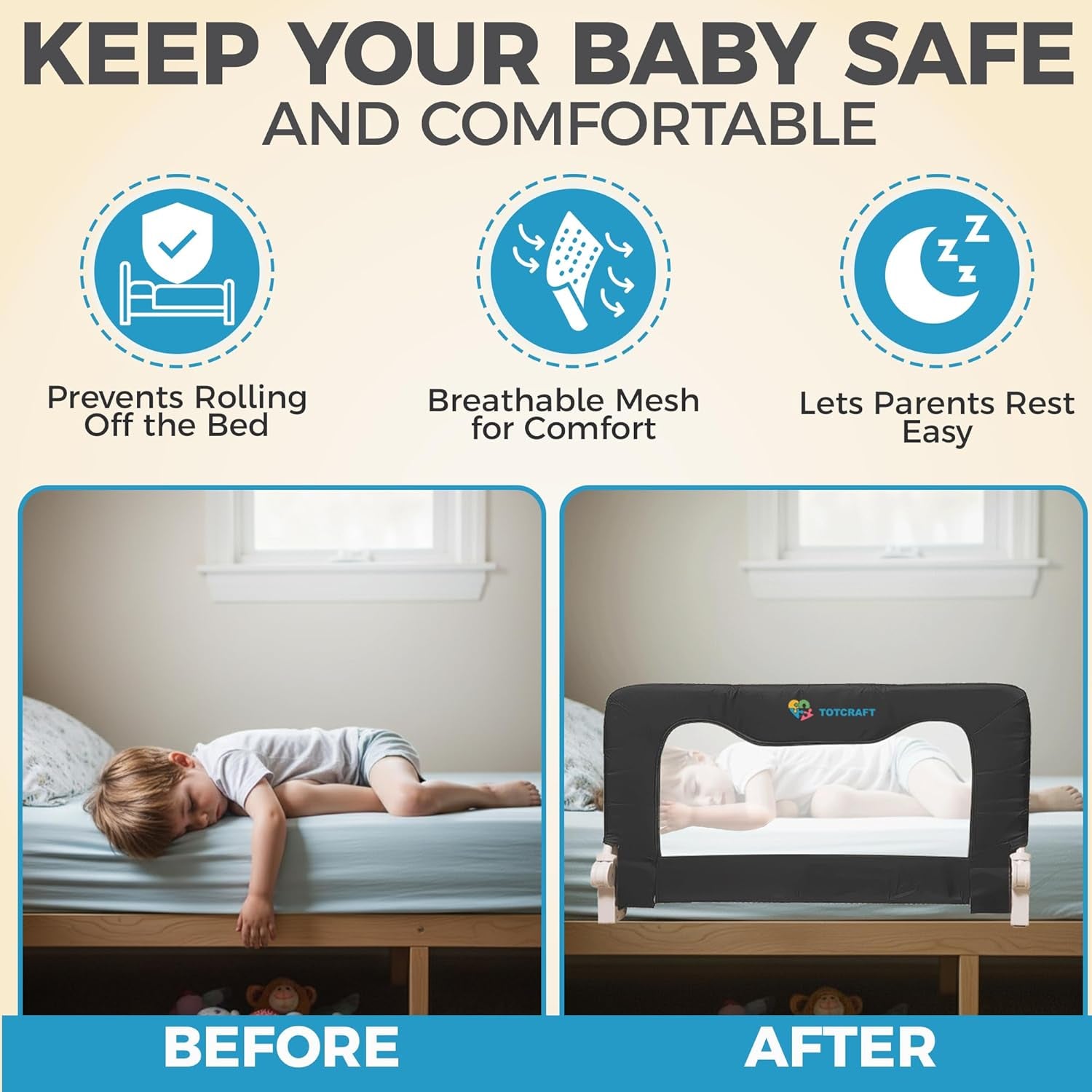 Bed Safety Rails for Toddlers - Bed Rail Guard for Queen, King, Full Szie, Twin Mattress Bed (Grey, 35.5W*23.5H Inch (Regular Extra Tall))