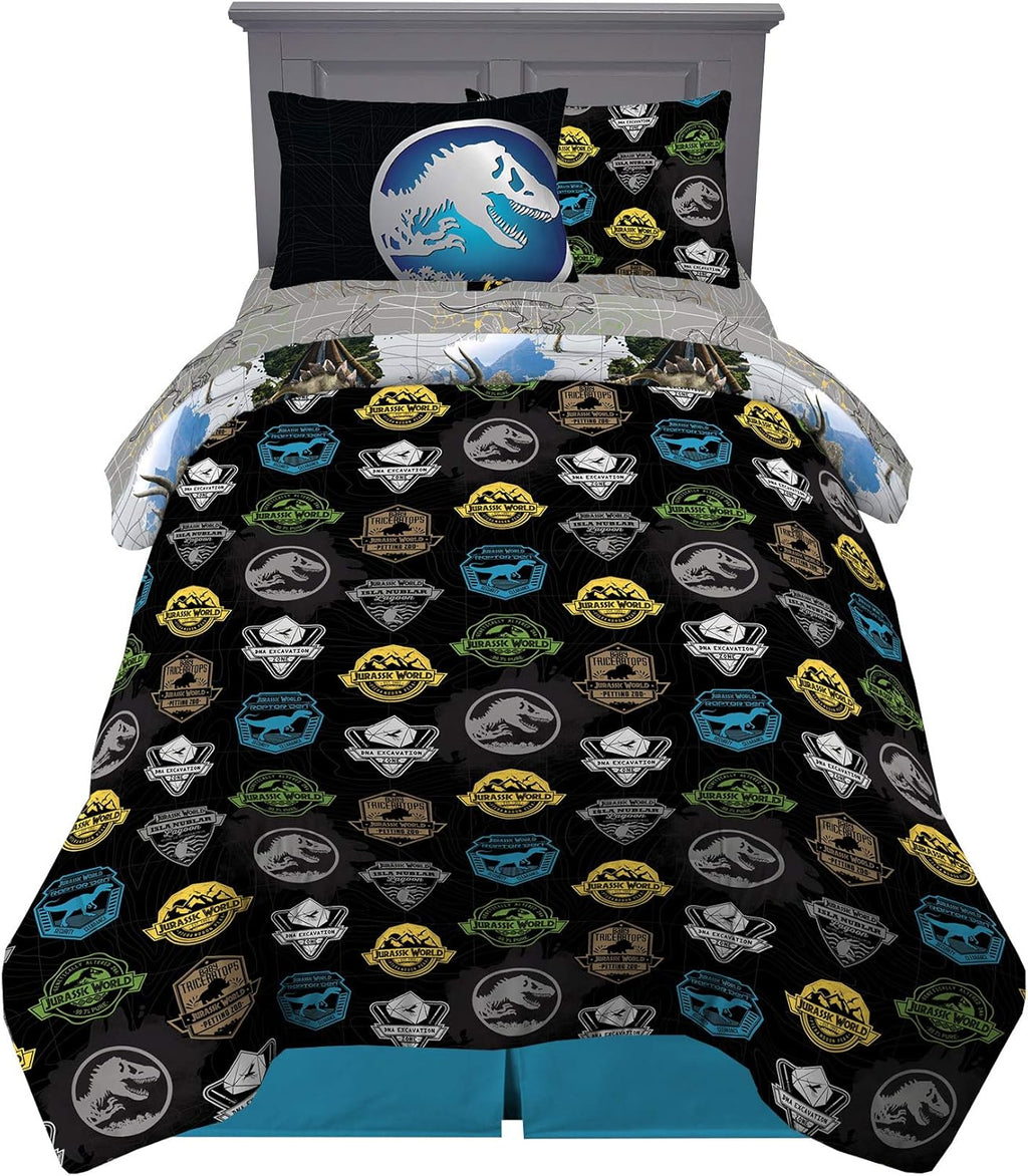 Kids Bedding Super Soft Comforter and Sheet Set with Sham, 5 Piece Twin Size, Jurassic World,6A1348