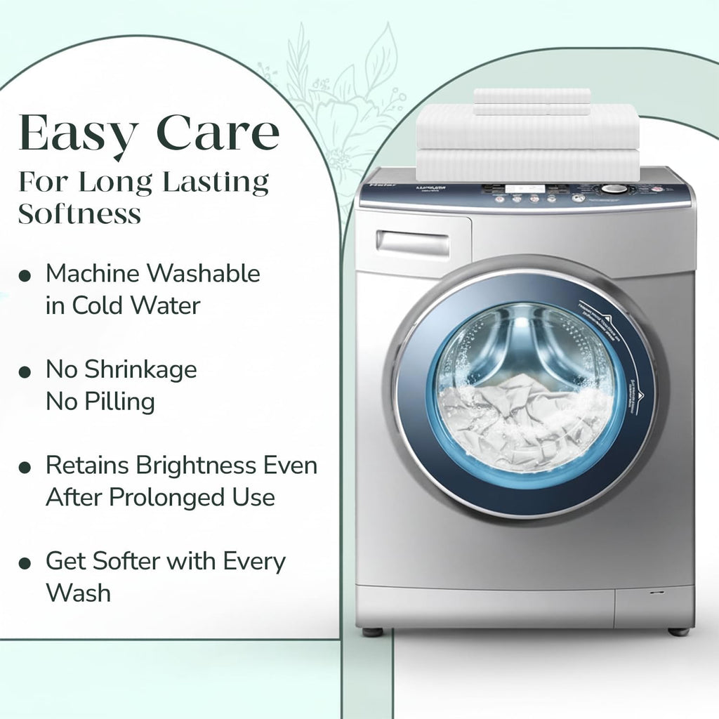 Feather & Stitch 500 TC Split King Size Damask Bed Sheet Set, 100% Cotton Soft Breathable Bedsheets, 5 Piece 18" Deep Pockets Sateen Weave Striped Bedding Mattress Resort Hotel - (White Stripe)