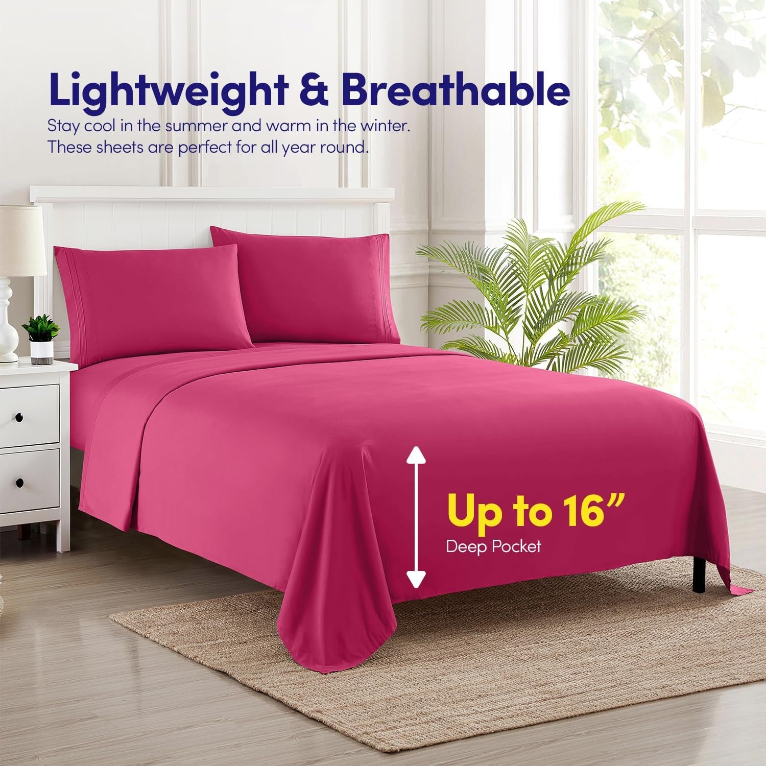 1500 Supreme Collection Queen Sheet Sets Fuschia - Luxury Hotel Bed Sheets and Pillowcase Set for Queen Mattress - Extra Soft, Elastic Corner Straps, Deep Pocket Sheets, Queen Fuschia