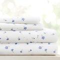 Double-Brushed Patterned Microfiber Queen Sheet Set 4 Piece – Oeko-Tex Certified Ultra Soft & Wrinkle-Free - 16" Deep Pocket Sheets - Easy Care Queen Size - Soft Floral Light Blue