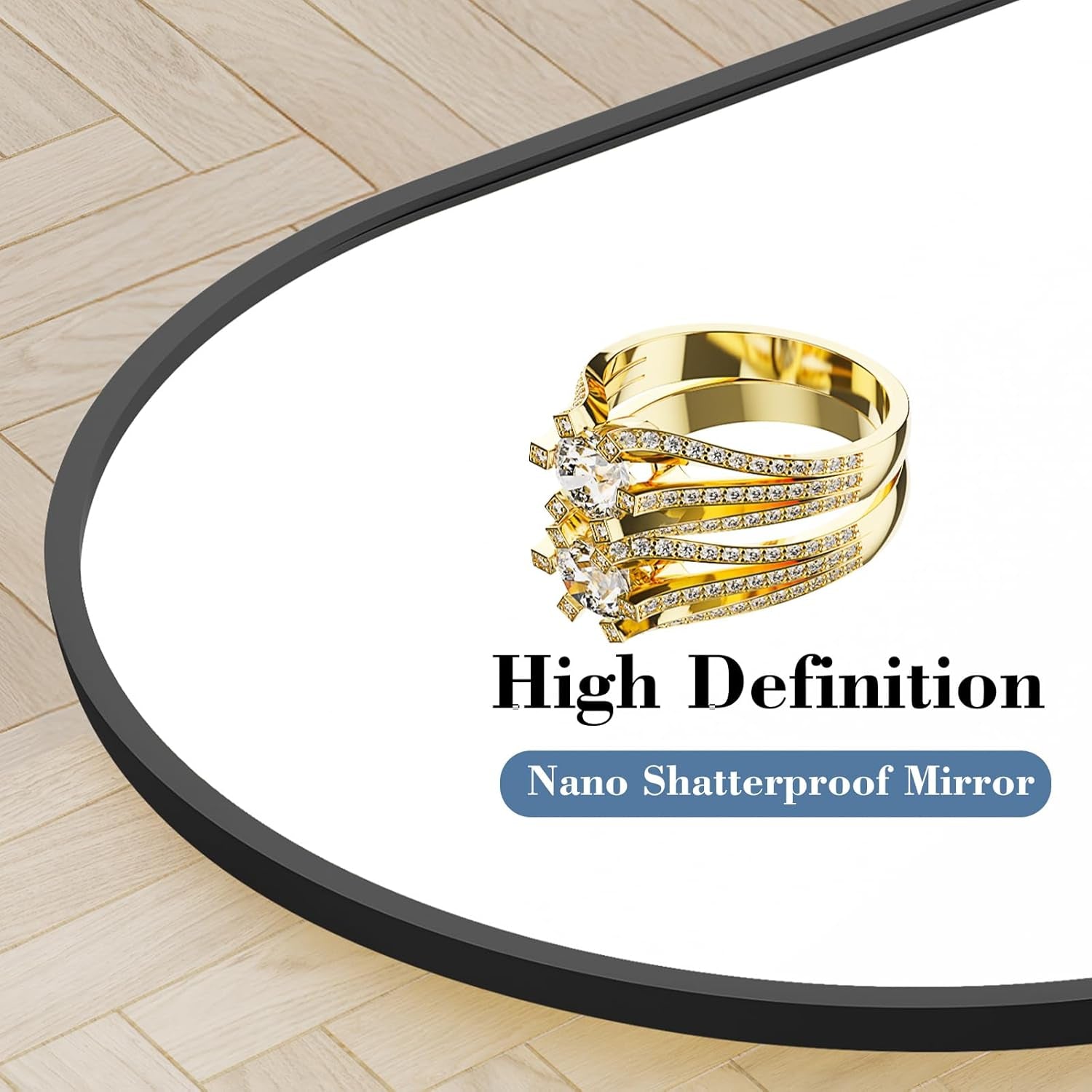 Arched Full Length Mirror with Stand Floor Standing Aluminum Frame for Bedroom Body Hanging Leaning Modern Simple Home Decor Shatter-Proorf Nano Glass Wall Living Room Cloakroom Black 56"X15"