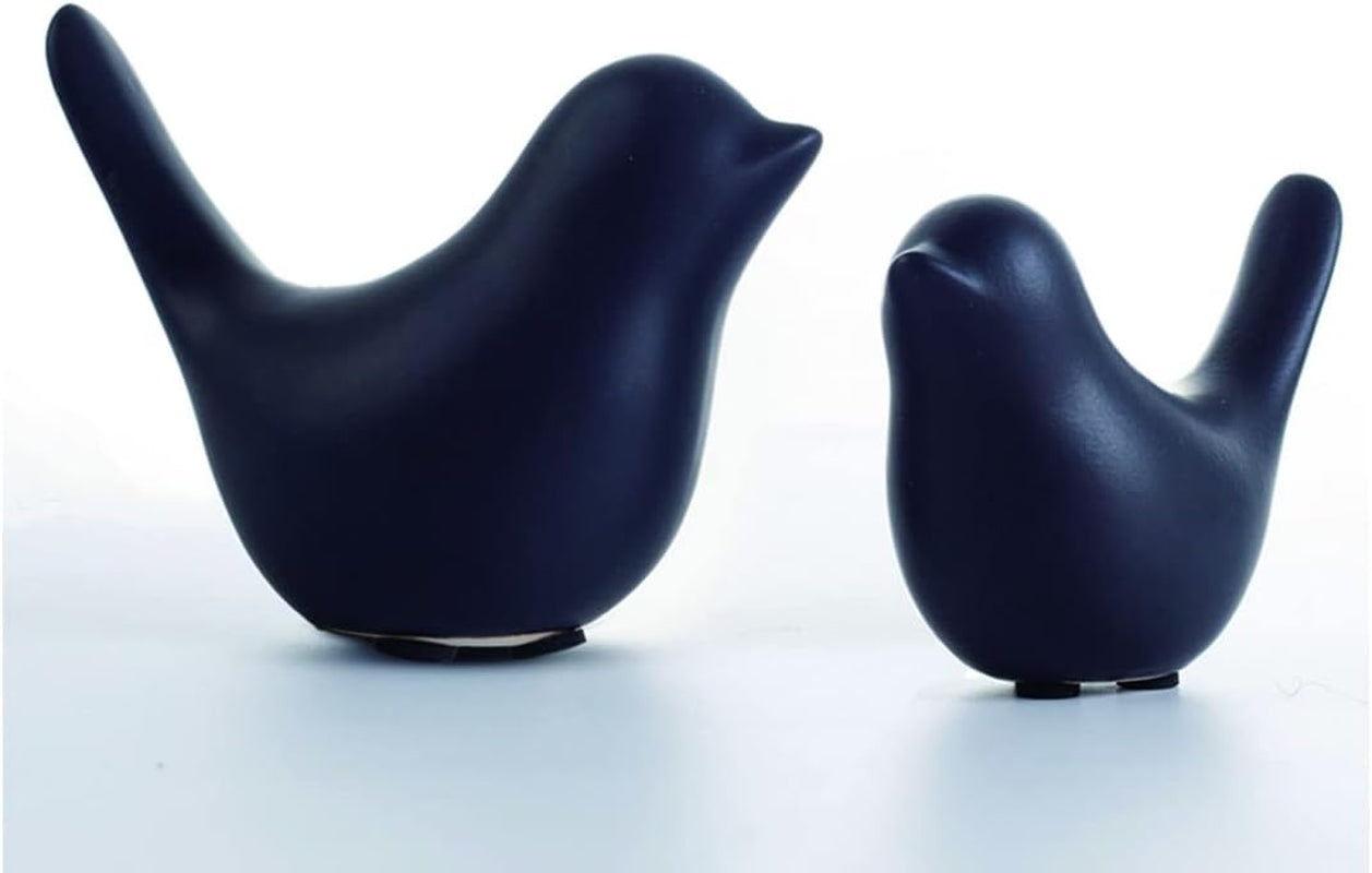 Small Satues Ceramic Black Birds Decor for Shelf Living Room Table Figurine Garden Cottage 2Pcs