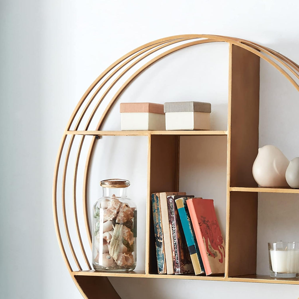 & Co. Gold Brooklyn Wall Shelf, round 3 Tier Wall Mounted Floating Shelf for Bathroom, Bedroom, Living Room Decor, Metal, Industrial, 27.5 Inches