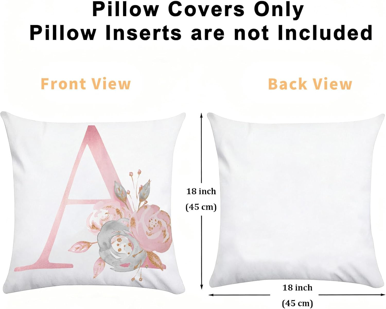 Throw Pillow Covers Decorative English Letters Floral Pillowcases Velvet Soft Cushion Cover White Pillow Protectors for Sofa Bedding Car and Home Decor (E)