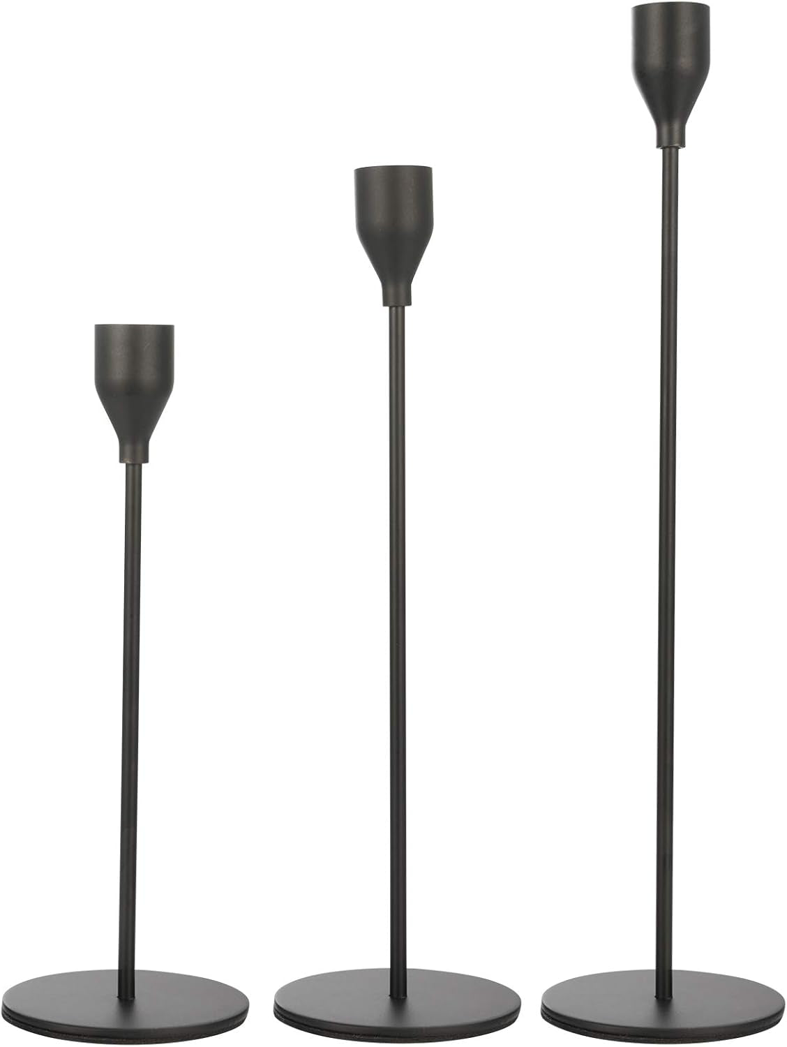 Set of 3 Black Candlestick Holders - Decorative Taper Candle Holders for Home Decor, Wedding, Dining, Party, Anniversary