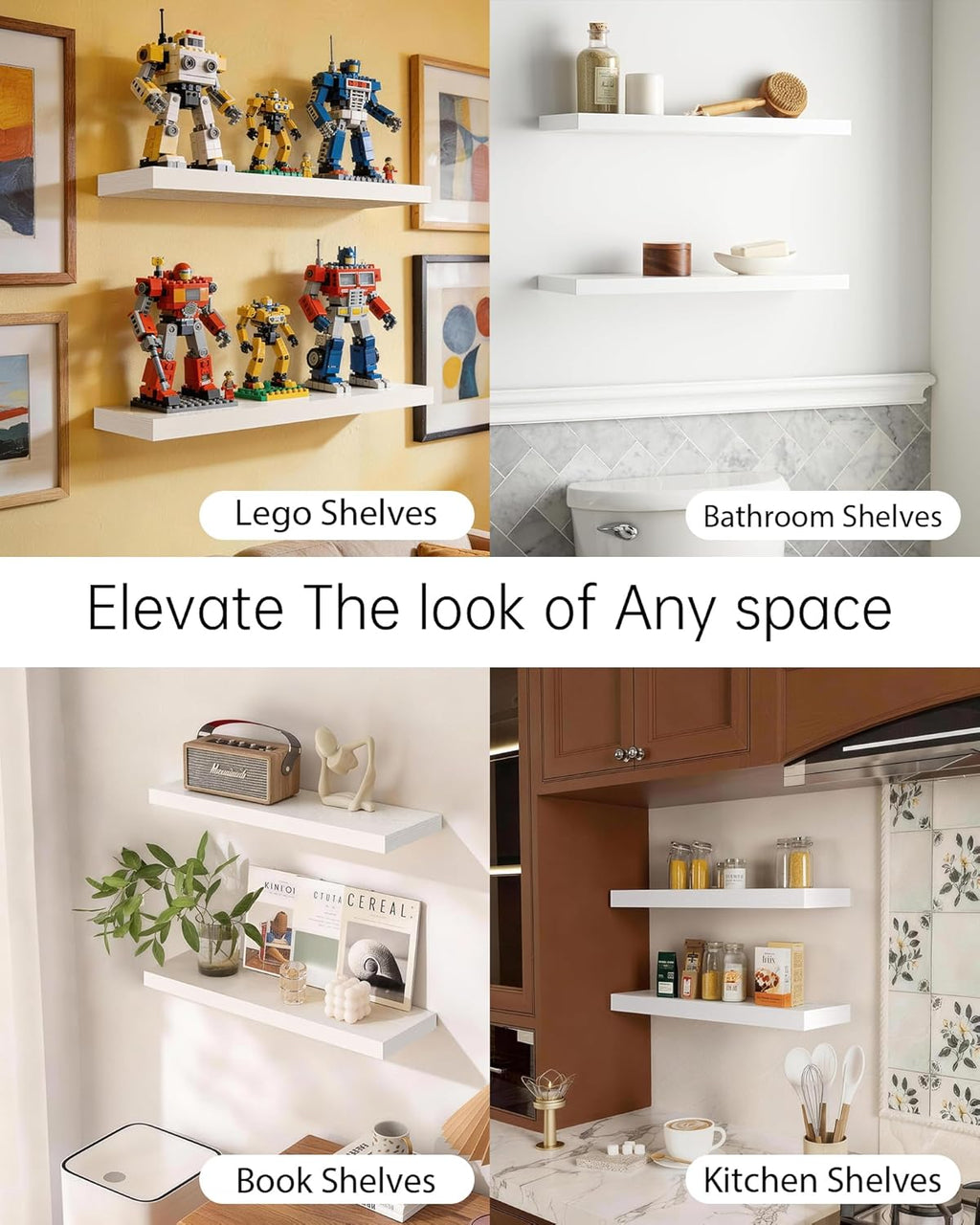 Floating Shelves White, 22.5 Inch Rustic Wood Wall Mounted Shelves for Bathroom, Bedroom, Living Room, Kitchen & Office, Hanging Shelf Deocr Display with 22 Lbs Capacity, Set of 2