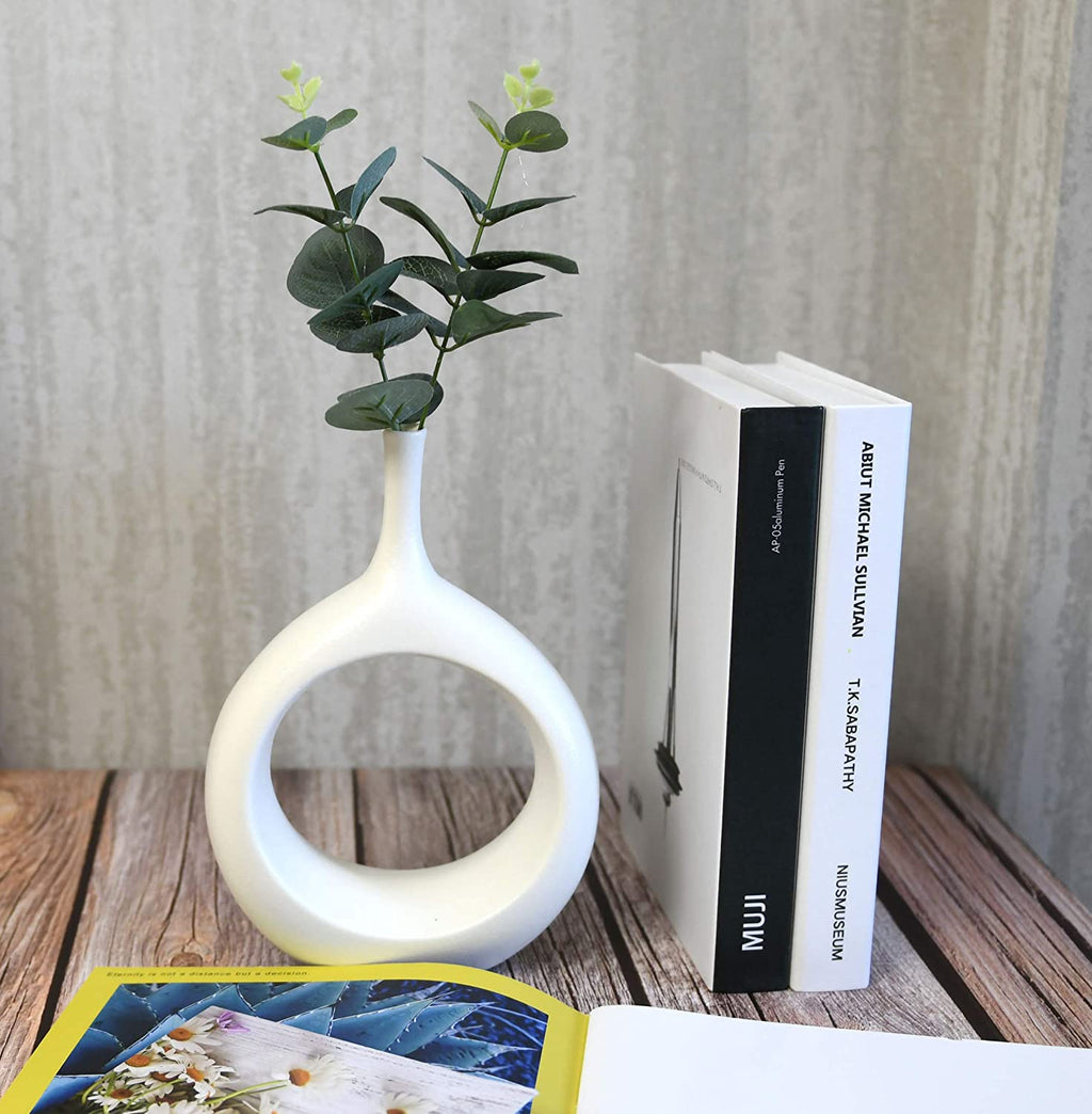 10" White Ceramic Vase for Modern Living Room, Bedroom, Kitchen Decor - Decorative Flower Vase