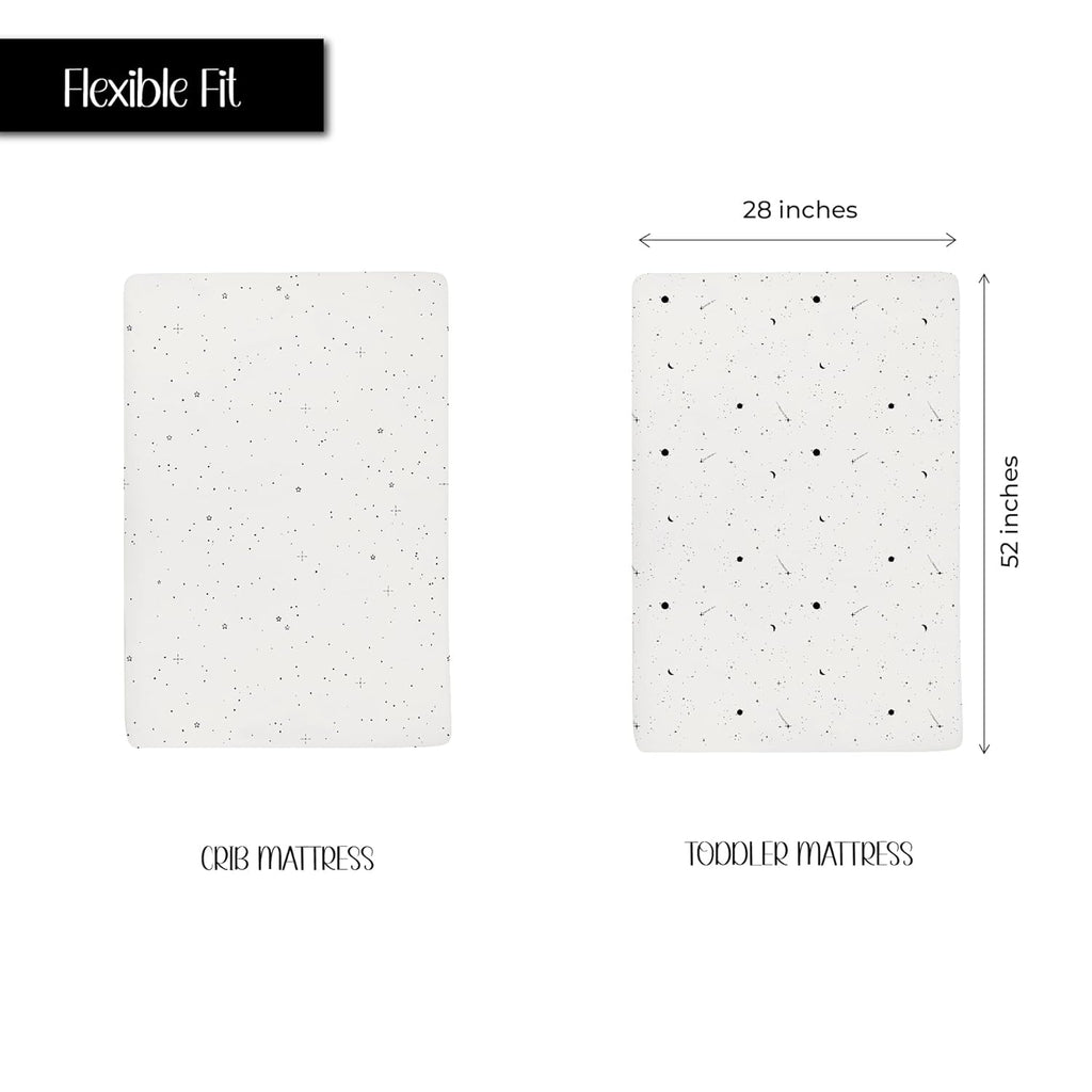 Ely’S & Co. Crib Sheets, Baby Girl/Boy Fitted Crib Mattress Sheet Set, 2 Pack, 100% Jersey Knit Cotton, Infant and Toddler Nursery Bedding, Black and White Celestial Print, 28” X 52”