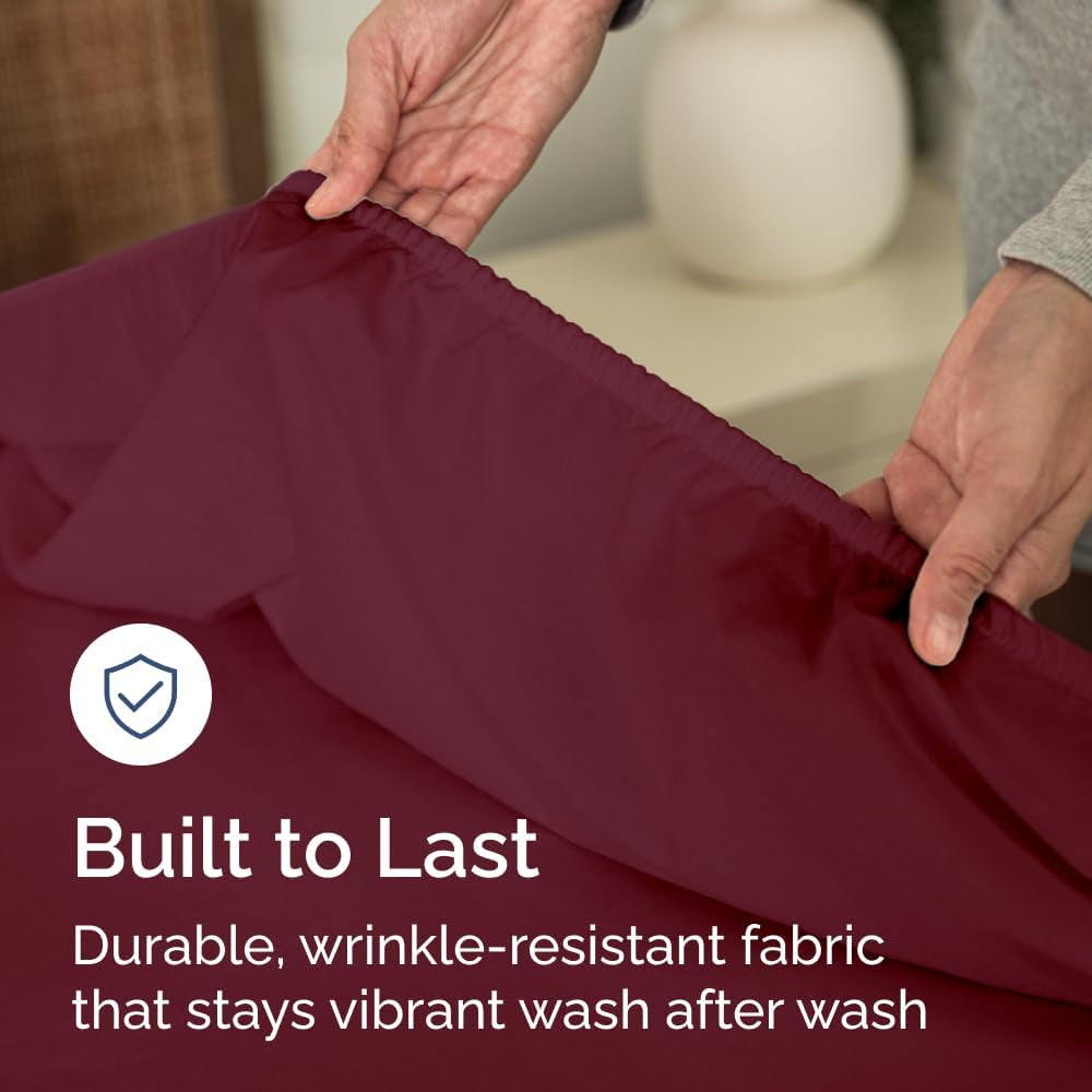 Cal King Fitted Bed Sheet - Bottom Single Fitted Sheet Only - Ultra-Soft Hotel Luxury Bedding W/ 8-16 Inch Deep Pockets - Breathable & Wrinkle Free - Easy-Care, Fade and Shrink Resistant - Burgundy