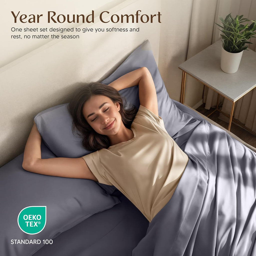 Queen Size Sheet Set – 4 Piece Bed Sheets, Soft and Breathable Microfiber, Includes 1 Fitted Sheet, 1 Flat Sheet and 2 Pillowcases – Oeko Tex (Grey)