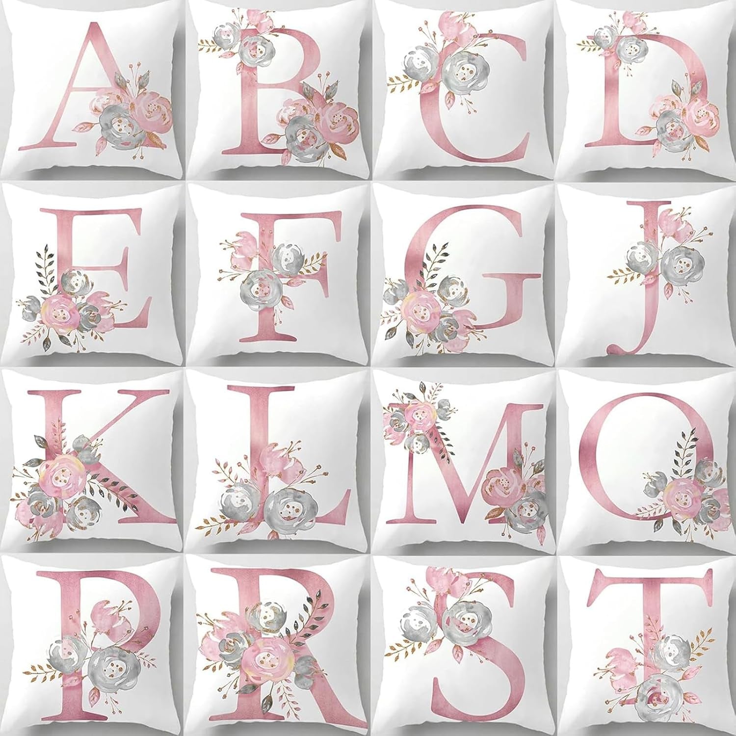 Throw Pillow Covers Decorative English Letters Floral Pillowcases Velvet Soft Cushion Cover White Pillow Protectors for Sofa Bedding Car and Home Decor (E)