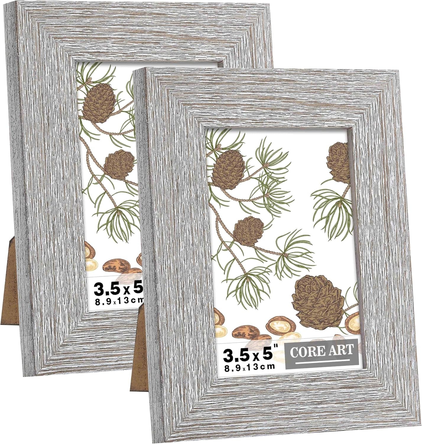 3.5X5 Picture Frame, Handmade Wood Rustic Gray Photo Frame Set of 2, High Definition Semi-Tempered Glass Wall or Tabletop Display