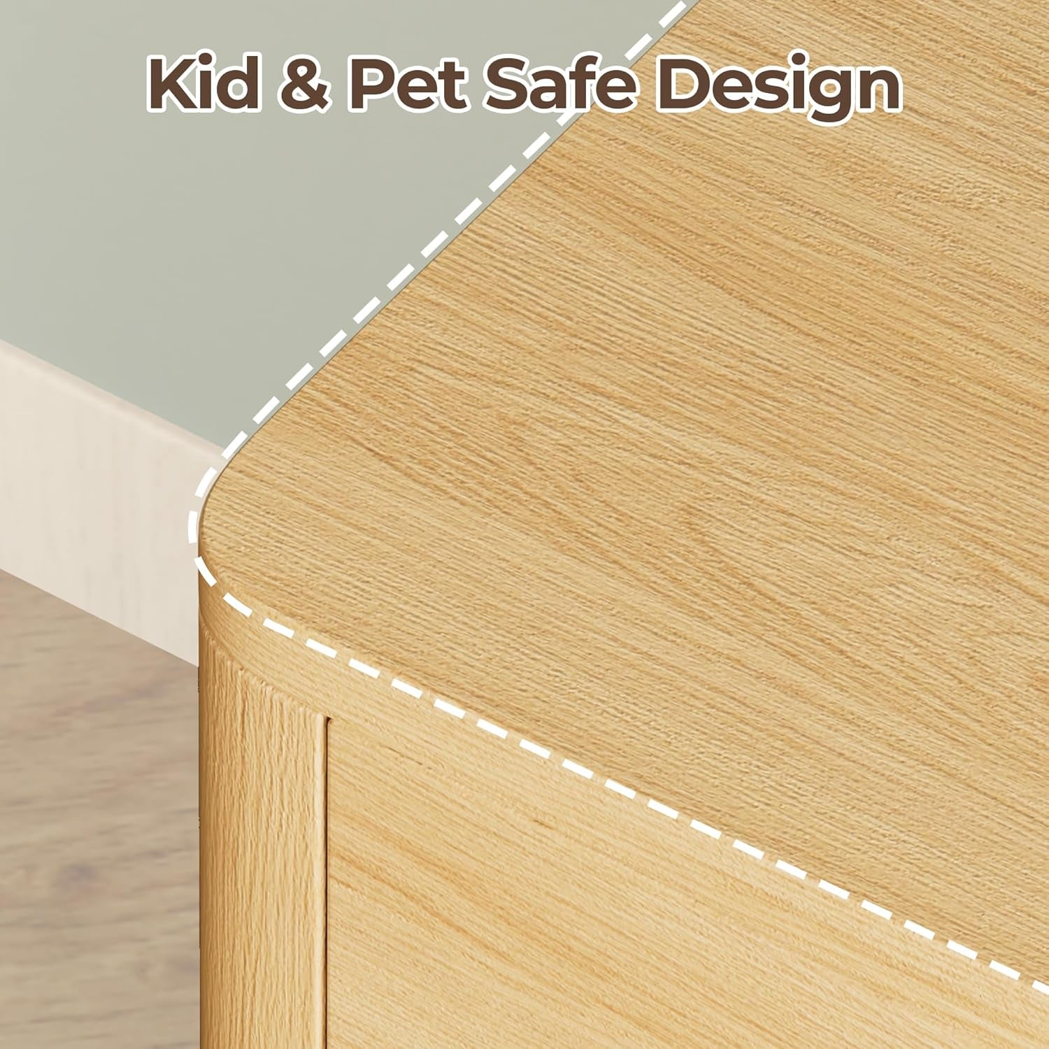 Nightstand with Charging Station, Modern Bedside Table End Table with LED Lights & 2 Drawers & Safe Curved Corners, Mid Century Modern Night Stand for Bedroom, Living Room, Natural Oak