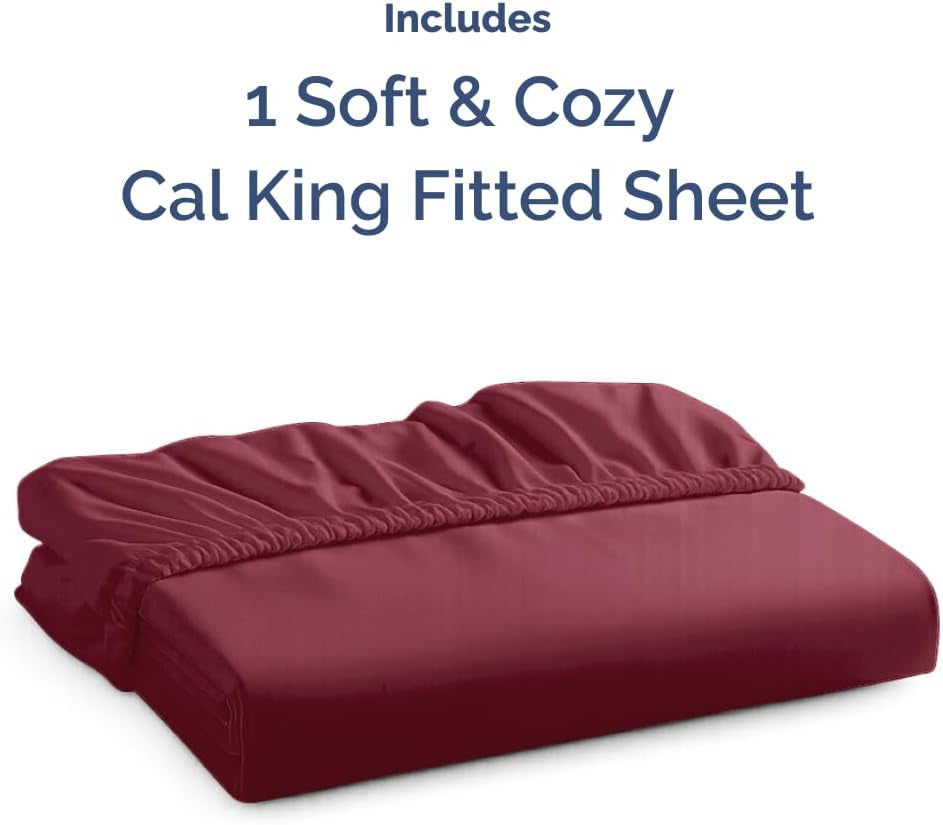 Cal King Fitted Bed Sheet - Bottom Single Fitted Sheet Only - Ultra-Soft Hotel Luxury Bedding W/ 8-16 Inch Deep Pockets - Breathable & Wrinkle Free - Easy-Care, Fade and Shrink Resistant - Burgundy