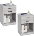 Nightstands Set of 2,Grey Nightstand with Charging Station & Drawers,Night Stands for Bedrooms Set of 2