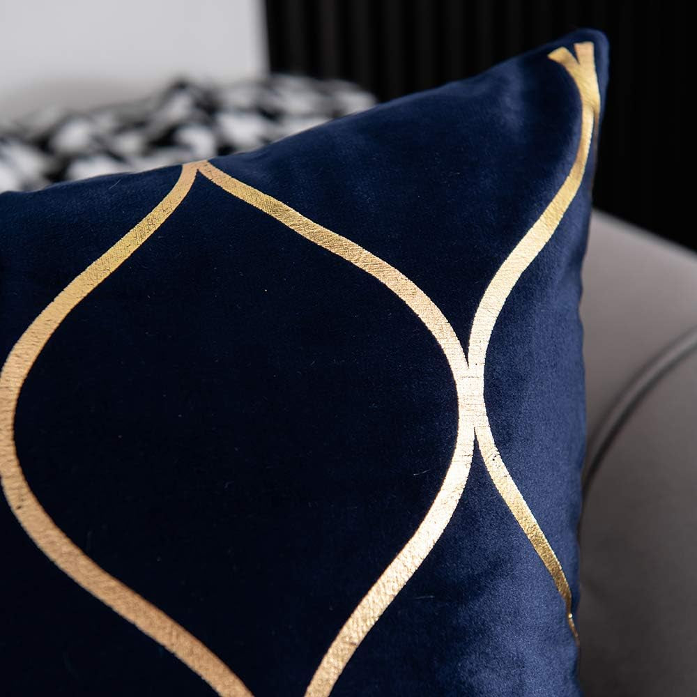 Gold Velvet Throw Pillow Covers Navy: 2 Pack 20X20 Inch Square Decorative Pillow Cases for Bedroom Sofa Couch Living Room