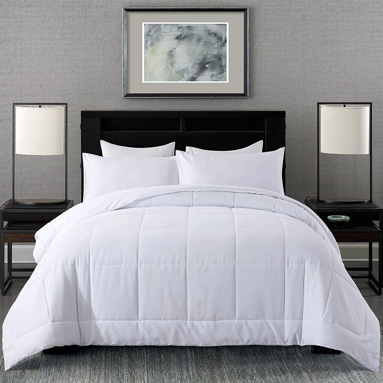 Queen Comforter Set -All Season Bedding Comforters Sets with 2 Pillow Cases-3 Pieces Bedding Sets Queen -Down Alternative White Queen Size Comforter Sets(88"X92")