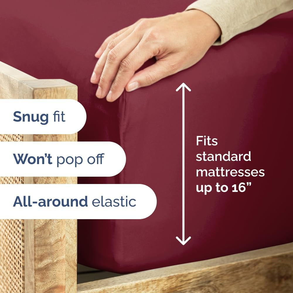 Cal King Fitted Bed Sheet - Bottom Single Fitted Sheet Only - Ultra-Soft Hotel Luxury Bedding W/ 8-16 Inch Deep Pockets - Breathable & Wrinkle Free - Easy-Care, Fade and Shrink Resistant - Burgundy