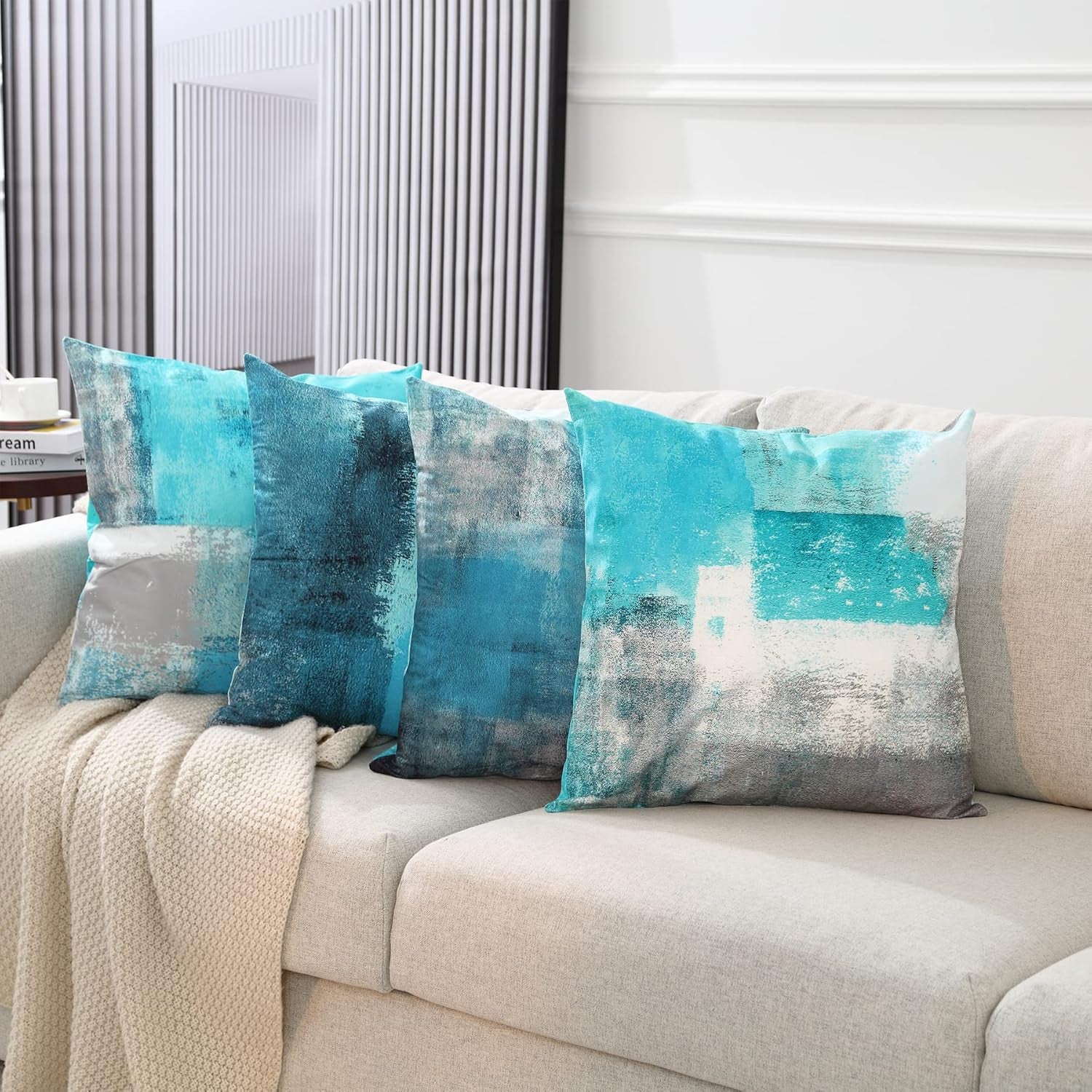 Teal Throw Pillow Cover,Pack of 4 Soft Velvet Decorative Cushion Cover for Sofa Bedroom Living Room (18X18 Inch,Teal)