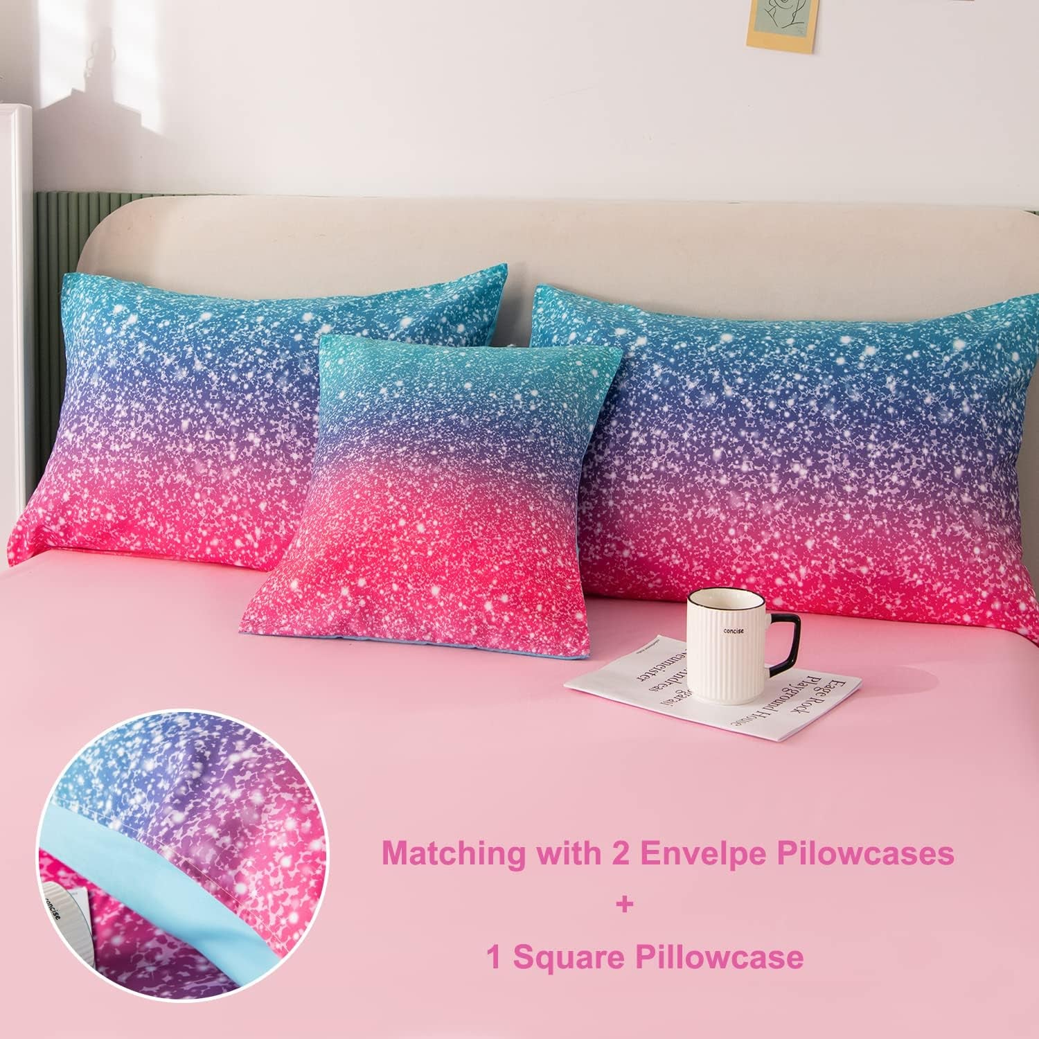 Girls Twin Size 6 Piece Bed in a Bag 3D Colorful Rainbow Bedding Comforter Sheet Set for Kids - (1 Comforter, 1 Flat Sheet, 1 Fitted Sheet, 2 Pillowcases, 1 Cushion Cover)