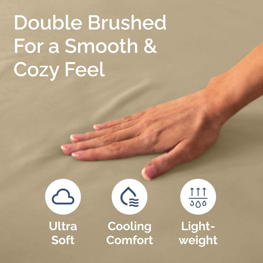 Twin Fitted Bed Sheet - Bottom Single Fitted Sheet Only - Ultra-Soft Hotel Luxury Bedding W/ 8-16 Inch Deep Pockets - Breathable, Cooling & Wrinkle Free - Easy-Care, Fade & Shrink Resistant - Beige