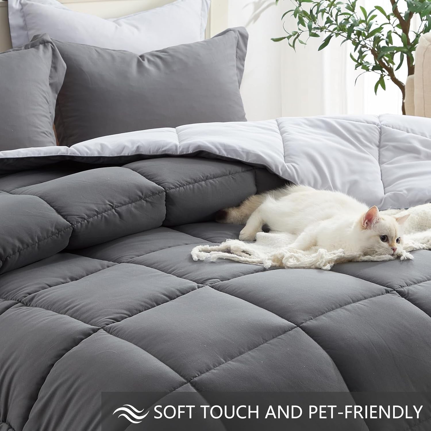 Twin Comforter Set Grey, Comforters Twin Size Bed Sets, Soft Lightweight down Alternative Bed Comforter Reversible All Season 2 Piece Set Grey/Light Gray