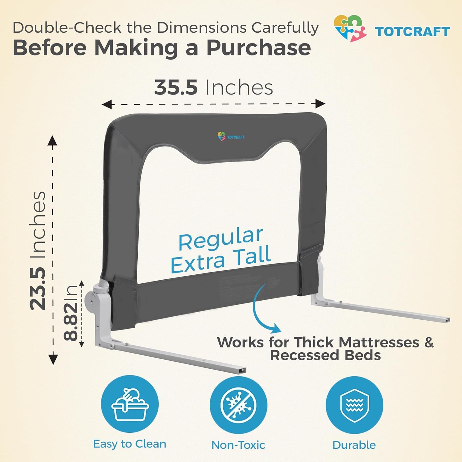 Bed Safety Rails for Toddlers - Bed Rail Guard for Queen, King, Full Szie, Twin Mattress Bed (Grey, 35.5W*23.5H Inch (Regular Extra Tall))