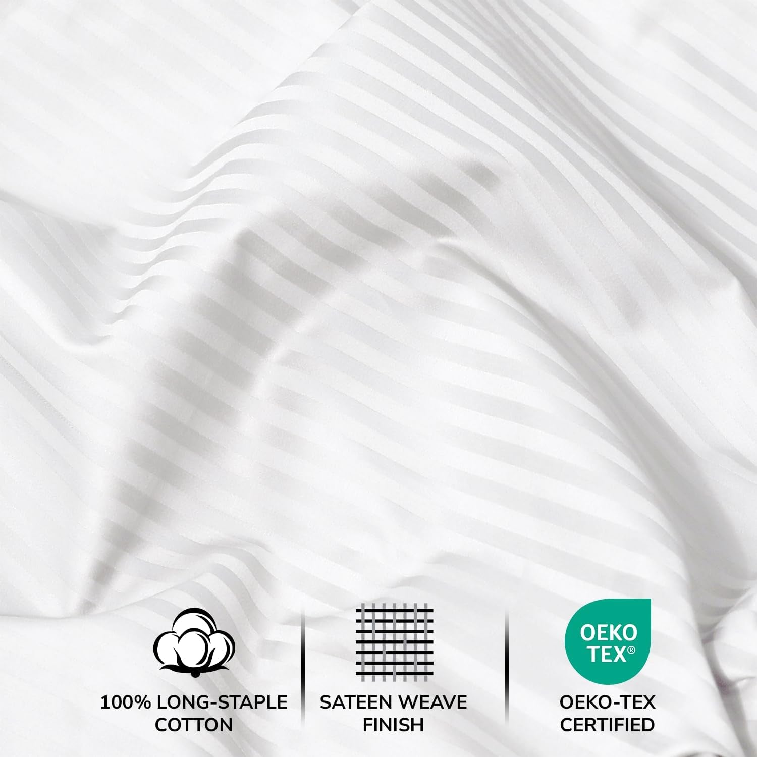 Feather & Stitch 500 TC Split King Size Damask Bed Sheet Set, 100% Cotton Soft Breathable Bedsheets, 5 Piece 18" Deep Pockets Sateen Weave Striped Bedding Mattress Resort Hotel - (White Stripe)