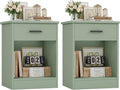 Nightstand Set of 2, 2-Tier Side Table with Drawer and Storage Shelf, Bedside Table End Table, Modern Night Stand for Bedroom, Home Office, Green