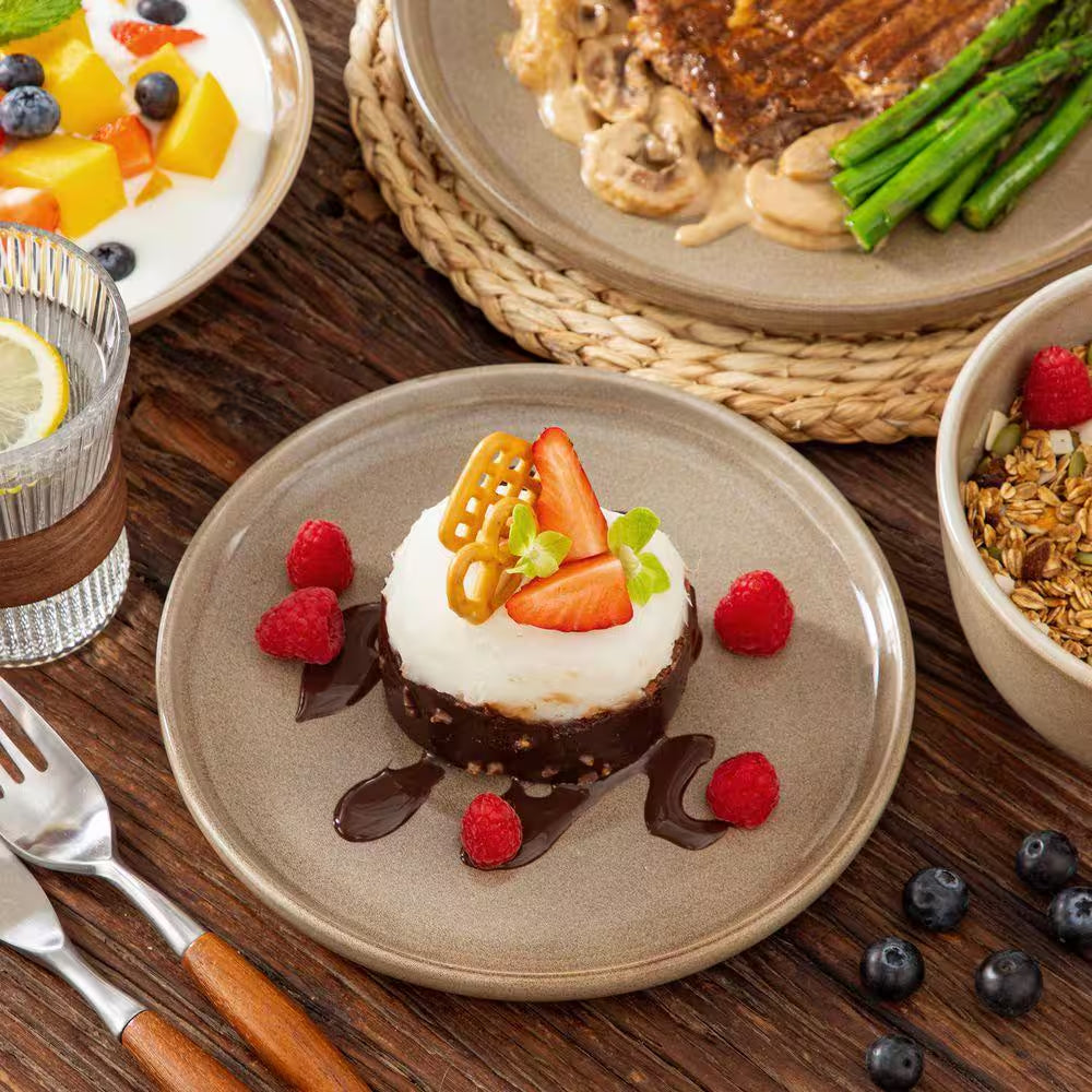 16-Piece Brown Stoneware Dinnerware Set Service for 4 Tableware Bowls and Plates Dining Set Dishware Set