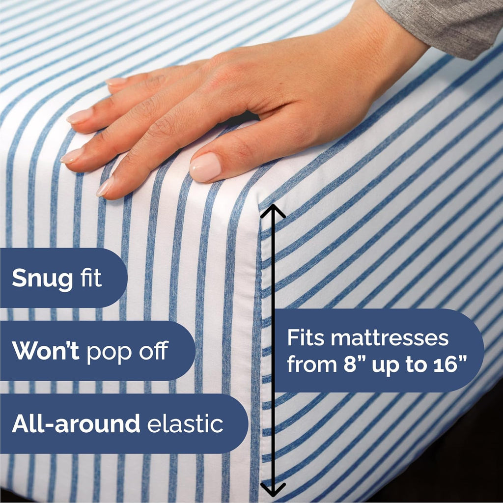Cal King Size 4 Piece Sheet Set - Comfy Breathable & Cooling Bed Sheets Set - Hotel Luxury Bedding for Women, Men, Kids, Teens, Boys & Girls - Deep Pockets & Wrinkle Free - Oeko-Tex - Blue Stripes 2