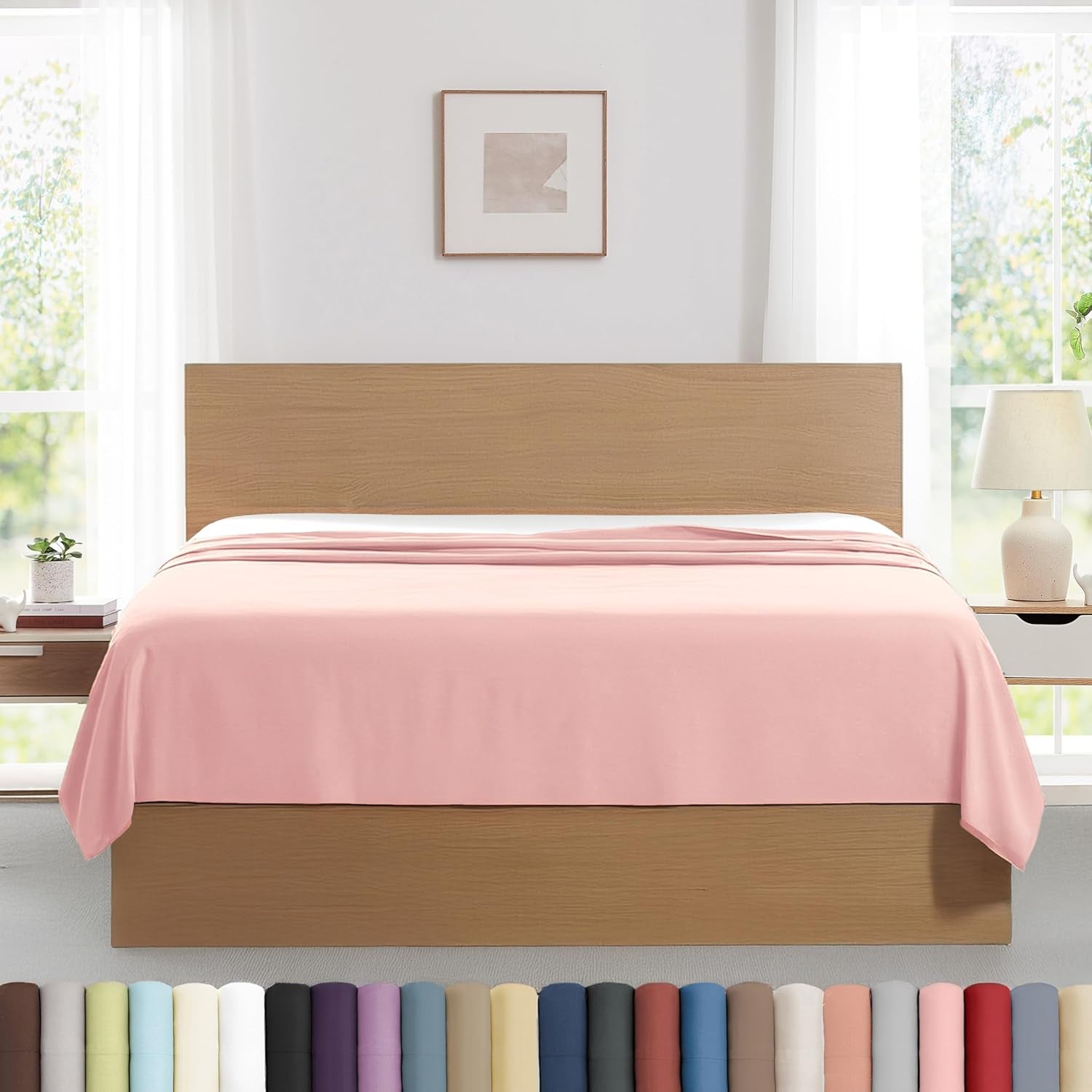 2-Pack Twin Flat Sheets Only, Microfiber Bed Sheets, 66" X 96" Twin Size Top Sheet, Stays Tucked on Deep Mattresses, Flat Sheet Set of 2, Pastel Pink