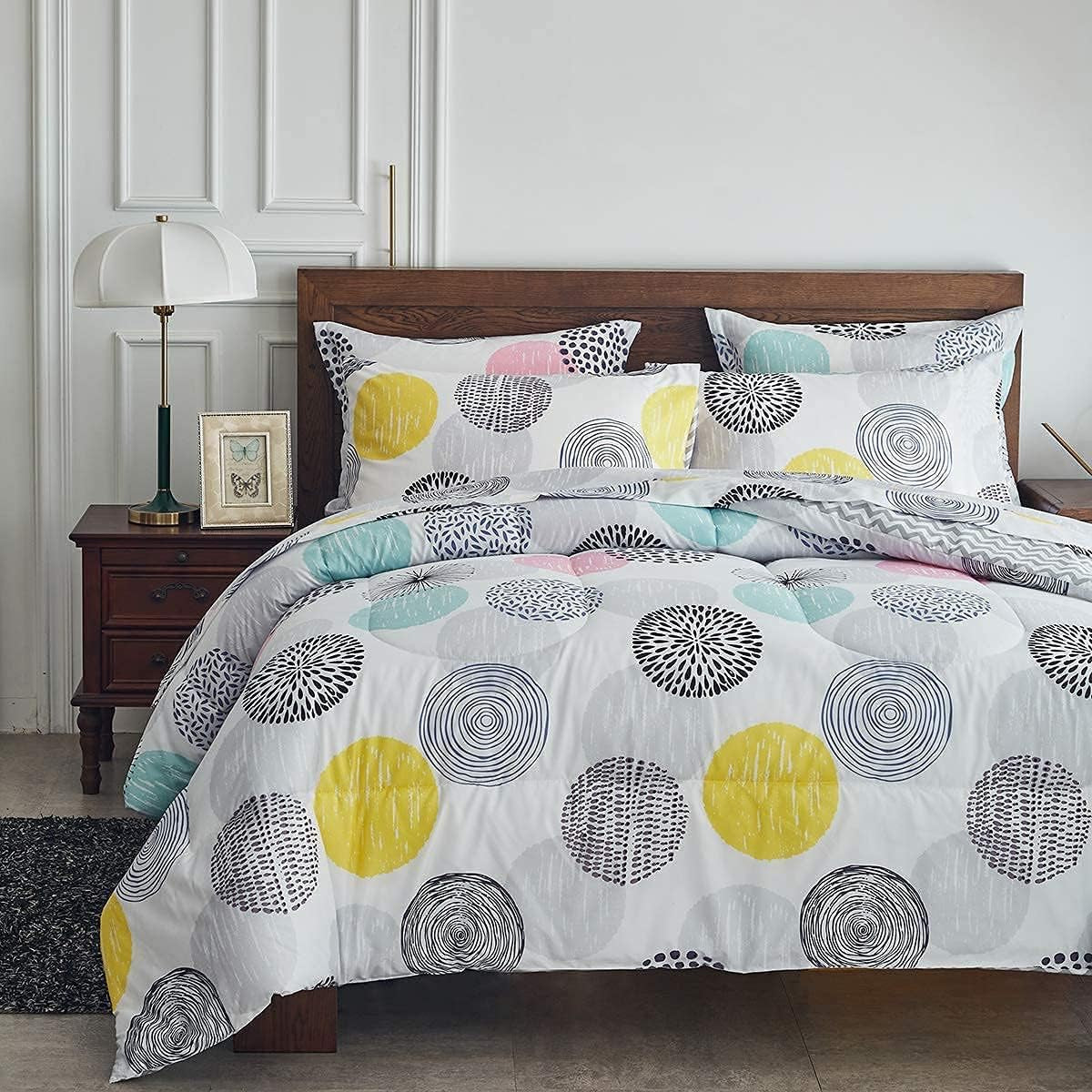6 Pieces Comforter Sheet Set Twin Size Bed in a Bag - Colorful Dots Style - Soft Microfiber, Spring Soft Bedding Set (1 Comforter, 2 Pillow Shams, 1 Flat Sheet, 1 Fitted Sheet, 1 Pillowcases)