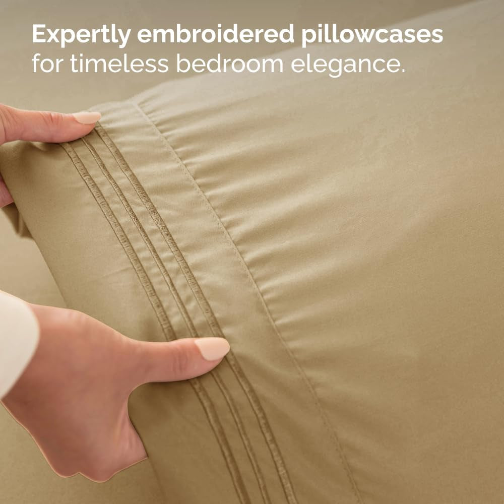 Twin Size 3 Piece Sheet Set - Comfy Breathable & Cooling Bed Sheets Set - Hotel Luxury Bedding for Women, Men, Kids, Teens, Boys & Girls - Deep Pockets, Ultra-Soft and Wrinkle Free - Oeko-Tex - Beige