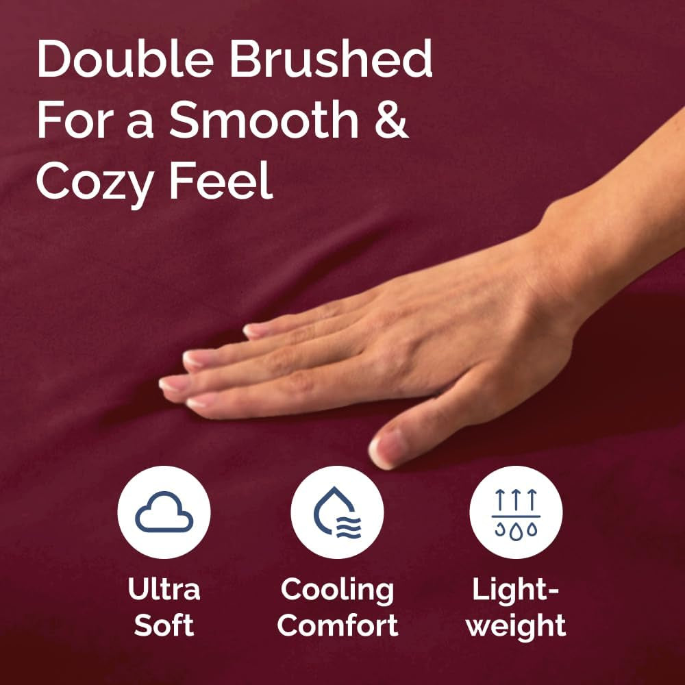 Cal King Fitted Bed Sheet - Bottom Single Fitted Sheet Only - Ultra-Soft Hotel Luxury Bedding W/ 8-16 Inch Deep Pockets - Breathable & Wrinkle Free - Easy-Care, Fade and Shrink Resistant - Burgundy