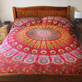 Tapestry Wall Hanging Hippie Mandala Bohemian Hippy Psychedelic Design Indian Tapestries Bedspread 84 X 90 Inches (215Cm X 230Cm) Red Yellow