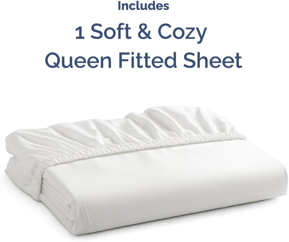 Queen Fitted Bed Sheet - Bottom Single Fitted Sheet Only - Ultra-Soft Hotel Luxury Bedding W/ 8-16 Inch Deep Pockets - Breathable, Cooling & Wrinkle Free - Easy-Care, Fade & Shrink Resistant - White
