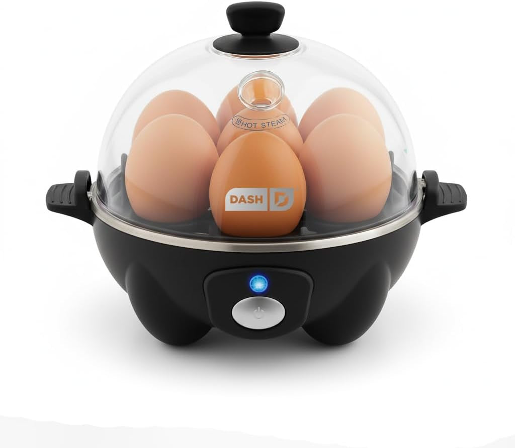 Rapid Egg Cooker - Boiler, Poacher & Steamer - Includes Measuring & Recipe Guide - Dishwasher Safe - BPA Free - Holds 7 Eggs, Black