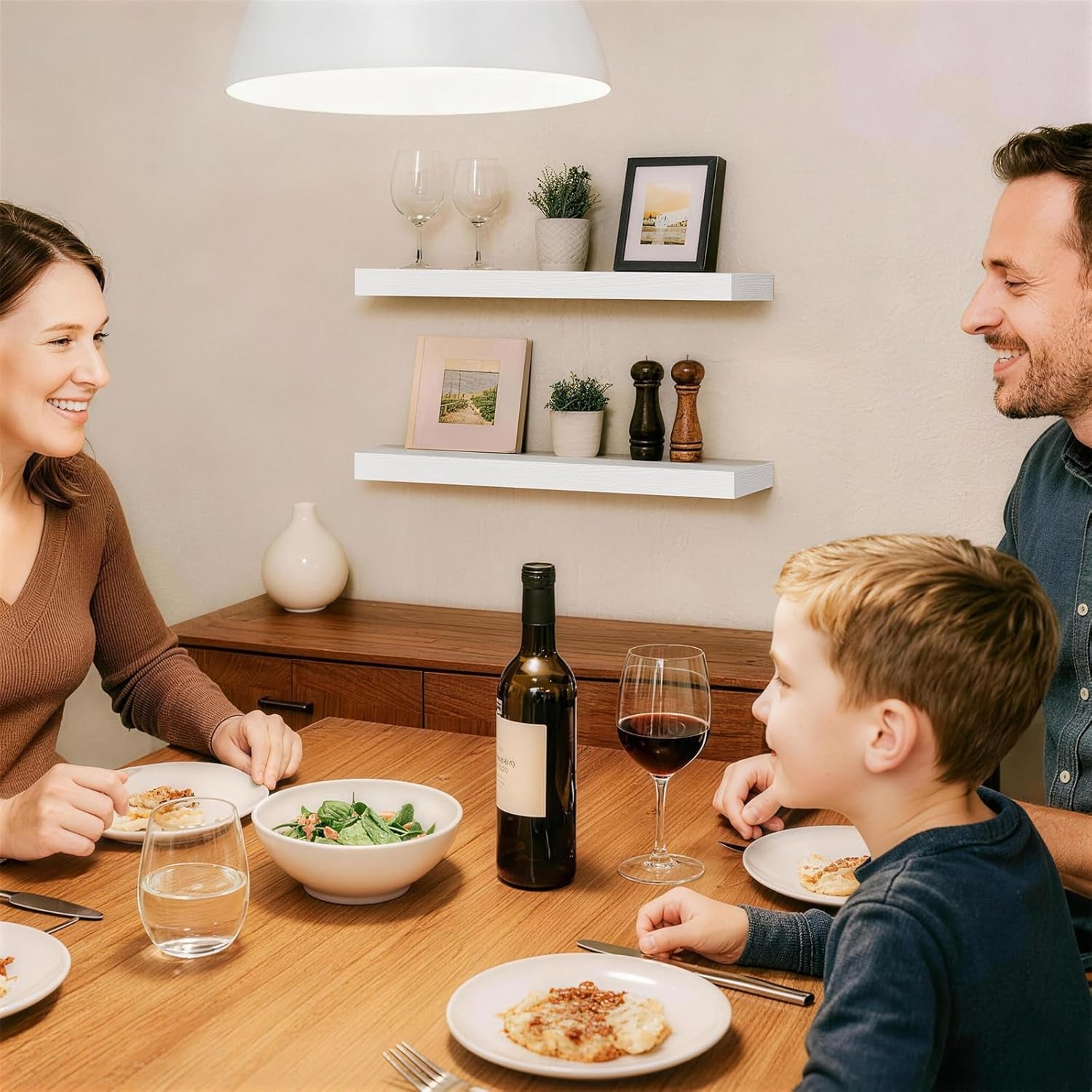 Floating Shelves White, 22.5 Inch Rustic Wood Wall Mounted Shelves for Bathroom, Bedroom, Living Room, Kitchen & Office, Hanging Shelf Deocr Display with 22 Lbs Capacity, Set of 2