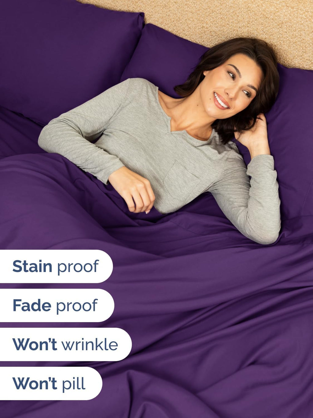 Extra Deep Pocket Twin Sheets - 3 Piece Breathable & Cooling Bed Sheets - Hotel Luxury Bed Sheet Set - Soft, Wrinkle Free & Comfy - Easily Fits Extra Deep Mattresses - Deep Pocket Purple Sheets Set
