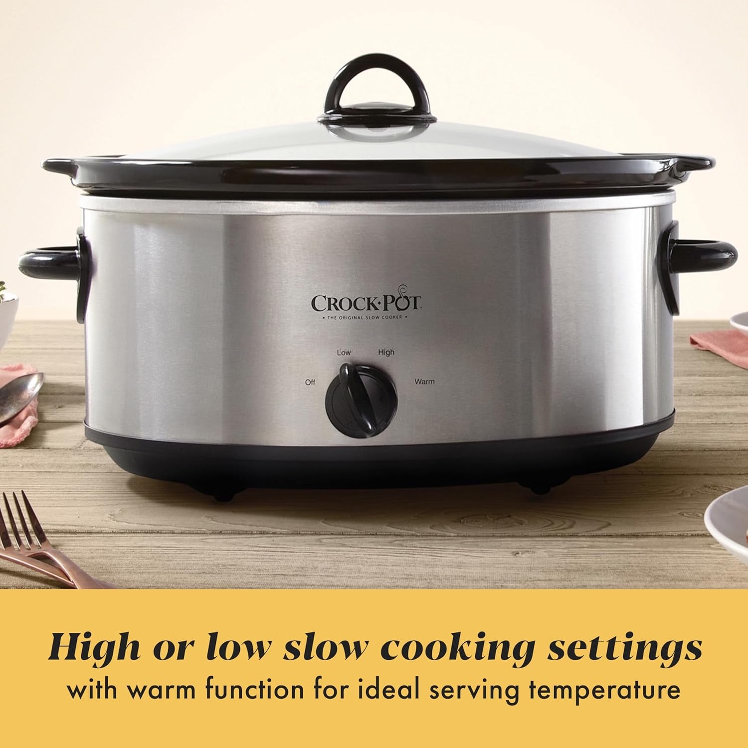 7 Quart Oval Manual Slow Cooker, Stainless Steel (SCV700-S-BR), Versatile Cookware for Large Families or Entertaining