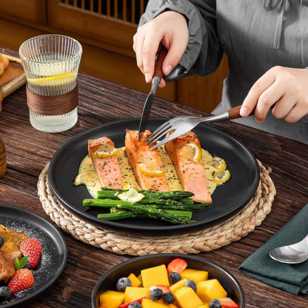 18-Piece Matte Black Stoneware Dinnerware Set Service for 6 Tableware Dinner Plates Dessert Plates Cereal Bowls
