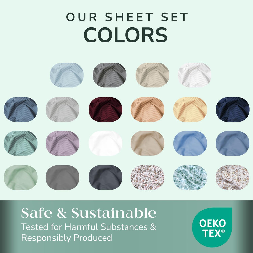 Feather & Stitch 500 TC California King Size Bed Sheet Set, 100% Cotton Soft Breathable Bedsheets, 4 Piece 18" Deep Pockets Sateen Weave Striped Bedding Mattress Resort Hotel - (Dark Blue Stripe)