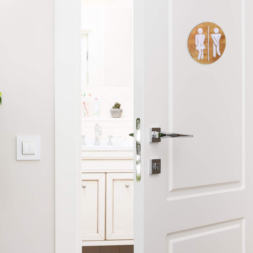 Unisex Bathroom Signs-Cute Bathroom Wall Decor-Funny Restroom Sign (Birch Brown)