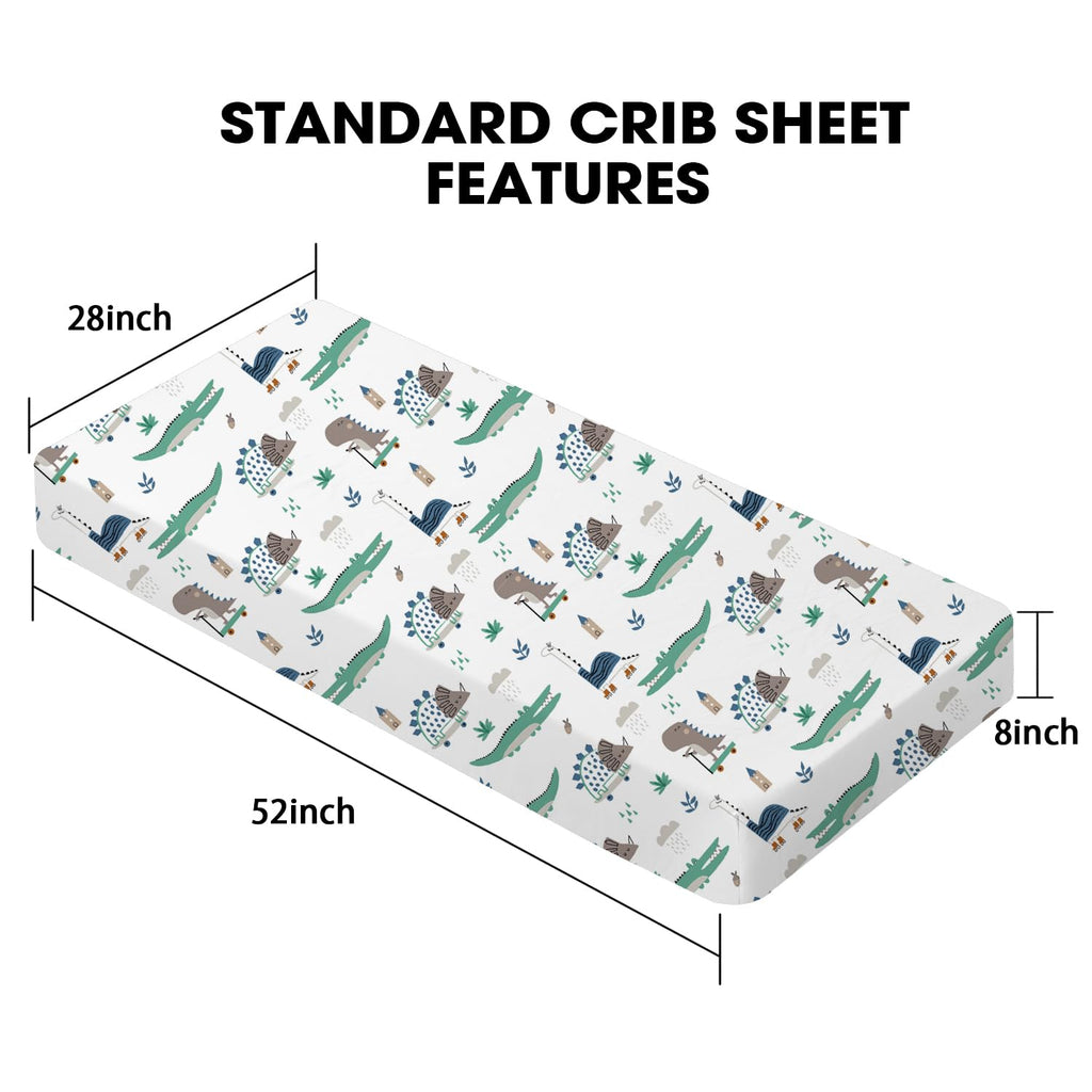 Crib Sheets for Girls and Boys, 2Pk Baby Crib Fitted Sheet for Standard Size Crib and Toddler Mattress, Super Soft Baby Sheet, Green Dinosaur