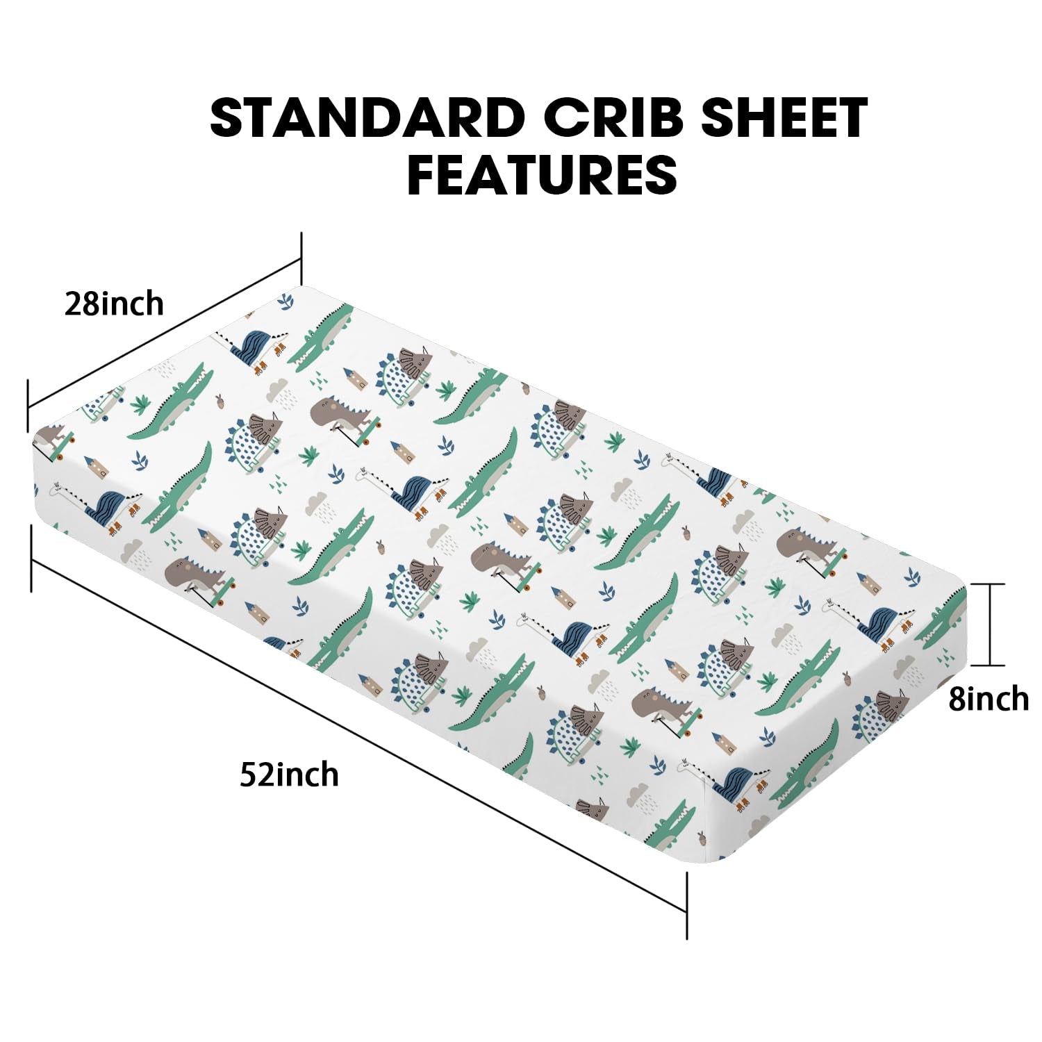 Crib Sheets for Girls and Boys, 2Pk Baby Crib Fitted Sheet for Standard Size Crib and Toddler Mattress, Super Soft Baby Sheet, Green Dinosaur