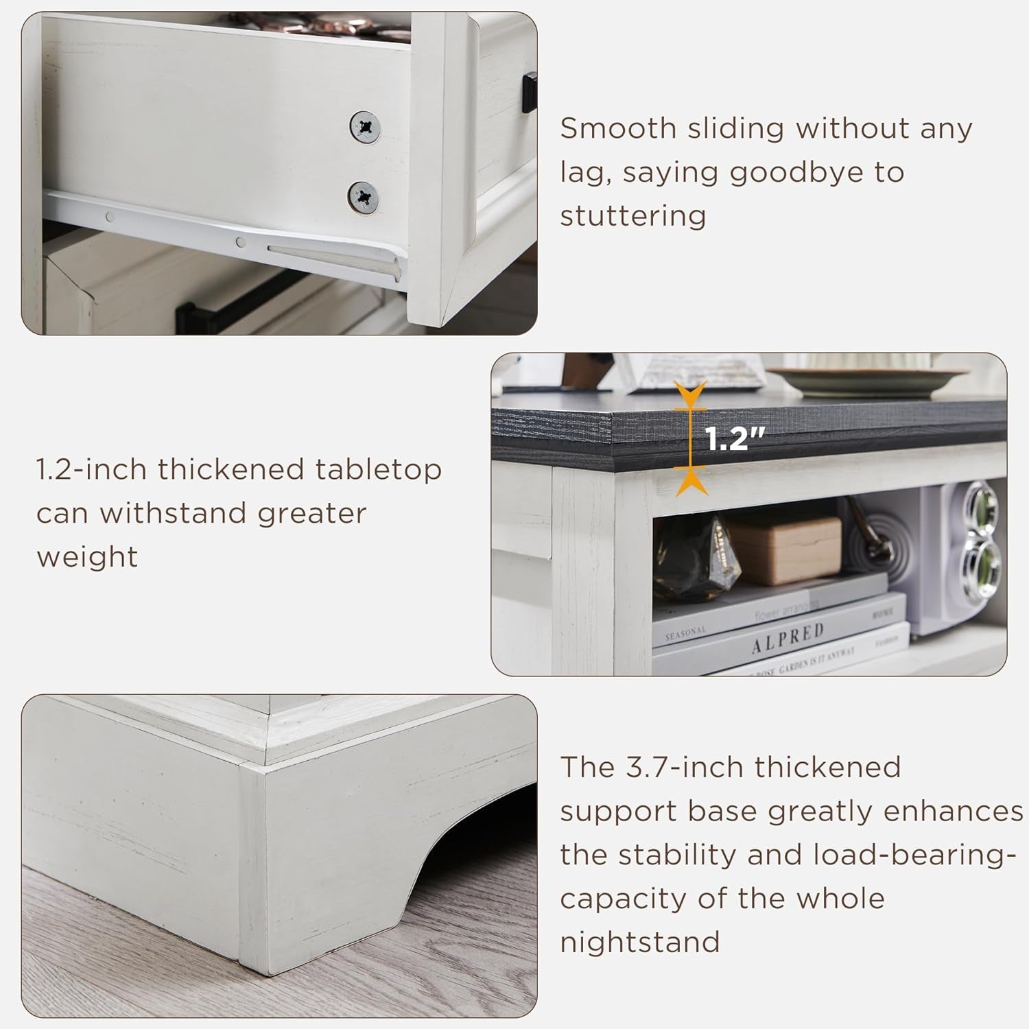 18" Farmhouse Nightstand with Charging Station,End Table with 2 Drawers Storage,Side Table,Bedside Cabinet for Bedroom,Living Room,White | for Bedroom, Living Room